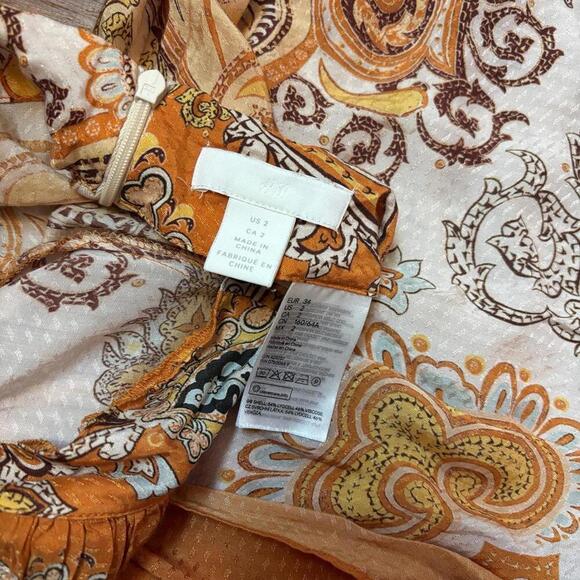 fairy indie paisley sarong wrap midi skirt h&m sz 2 orange lyocell viscose - Picture 6 of 7